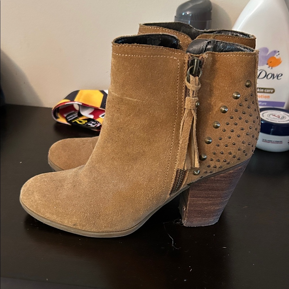 Guess Tan Suede Ankle Booties with Studded Detail